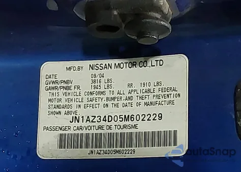 2005 Nissan 350Z Touring z USA, uszkodzony, nr VIN JN1AZ34D05M602229